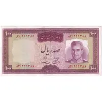 اسکناس 100 ریال (آموزگار - سمیعی) نوشته قرمز - تک - AU55 - محمد رضا شاه