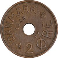 سکه 2 اوره 1938 کریستیان دهم - EF45 - دانمارک