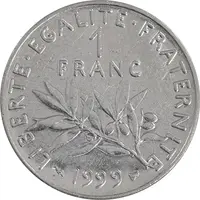سکه 1 فرانک 1999 جمهوری پنجم - AU50 - فرانسه