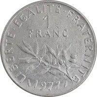 سکه 1 فرانک 1977 جمهوری پنجم - EF45 - فرانسه