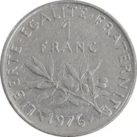 سکه 1 فرانک 1976 جمهوری پنجم - EF45 - فرانسه