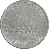 سکه 1 فرانک 1974 جمهوری پنجم - AU58 - فرانسه