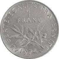 سکه 1 فرانک 1974 جمهوری پنجم - MS61 - فرانسه