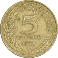 سکه 5 سانتیم 1975 جمهوری کنونی - ماریان - EF45 - فرانسه