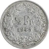سکه 1/2 فرانک 1945 دولت فدرال - EF40 - سوئیس