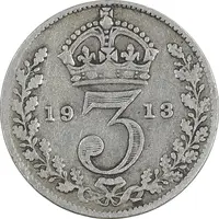سکه 3 پنس 1913 جرج پنجم - EF40 - انگلستان