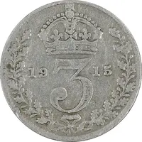 سکه 3 پنس 1915 جرج پنجم - EF40 - انگلستان