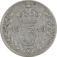 سکه 3 پنس 1918 جرج پنجم - EF40 - انگلستان