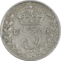 سکه 3 پنس 1919 جرج پنجم - EF45 - انگلستان
