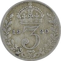 سکه 3 پنس 1920 جرج پنجم - VF35 - انگلستان