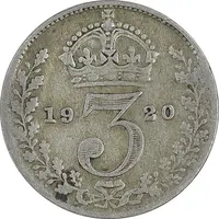 سکه 3 پنس 1920 جرج پنجم - VF35 - انگلستان