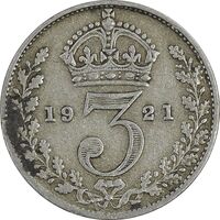 سکه 3 پنس 1921 جرج پنجم - EF40 - انگلستان