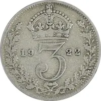 سکه 3 پنس 1922 جرج پنجم - VF35 - انگلستان