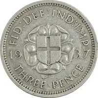 سکه 3 پنس 1937 جرج ششم - EF45 - انگلستان