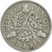 سکه 3 پنس 1931 جرج پنجم - EF45 - انگلستان