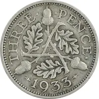 سکه 3 پنس 1933 جرج پنجم - EF45 - انگلستان