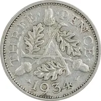 سکه 3 پنس 1934 جرج پنجم - EF45 - انگلستان
