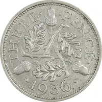 سکه 3 پنس 1936 جرج پنجم - AU55 - انگلستان