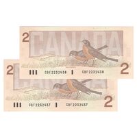 اسکناس 2 دلار 1986 الیزابت دوم - جفت - AU50 - کانادا