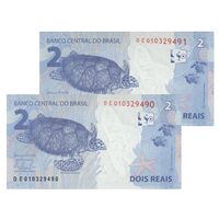 اسکناس 2 رئال بدون تاریخ (2016) سری DE جمهوری فدراتیو - امضای HCM, AAT - جفت - UNC65 - برزیل