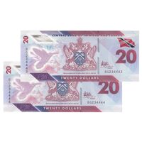 اسکناس 20 دلار 2020 جمهوری - جفت - UNC65 - ترینیداد و توباگو