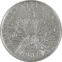 سکه 5 فرانک 1987 جمهوری کنونی - AU55 - فرانسه