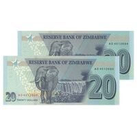 اسکناس 20 دلار 2020 جمهوری - جفت - UNC64 - زیمبابوه