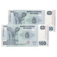 اسکناس 100 فرانک 2022 جمهوری دموکراتیک - جفت - UNC65 - کنگو