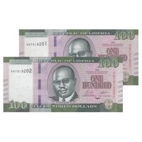 اسکناس 100 دلار 2022 جمهوری - جفت - UNC62 - لیبریا