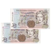 اسکناس 5 پوند بدون تاریخ (1996-2008) الیزابت دوم - با نخ امنیتی پنجره‌ای - D. M. Clark - جفت - UNC65 - جزیره گرنزی