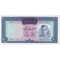 اسکناس 200 ریال (آموزگار - سمیعی) نوشته قرمز - تک - AU55 - محمد رضا شاه