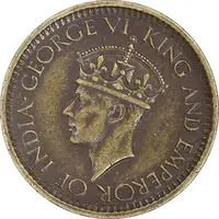 سکه 25 سنت 1943 جرج ششم - AU50 - هند