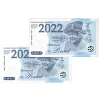 اسکناس 1 پوند بریتانیا 2022 الیزلبت دوم - هفتادمین سالگرد جلوس ملکه - جفت - UNC64 - انگلستان