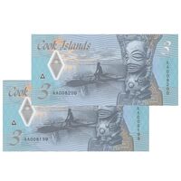 اسکناس 3 دلار بدون تاریخ(2021) الیزابت دوم - جفت - UNC66 - جزایر کوک