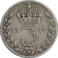 سکه 3 پنس 1917 جرج پنجم - VF35 - انگلستان