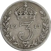 سکه 3 پنس 1917 جرج پنجم - VF35 - انگلستان