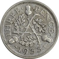 سکه 3 پنس 1933 جرج پنجم - AU50 - انگلستان