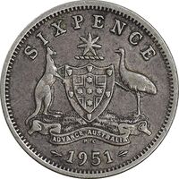 سکه 6 پنس 1951 جرج ششم - EF40 - انگلستان