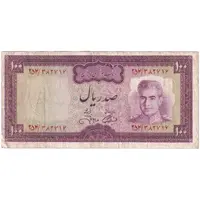 اسکناس 100 ریال (آموزگار - سمیعی) نوشته سیاه - تک - VF30 - محمد رضا شاه
