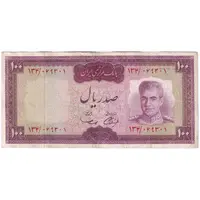 اسکناس 100 ریال (آموزگار - سمیعی) نوشته قرمز - تک - VF35 - محمد رضا شاه