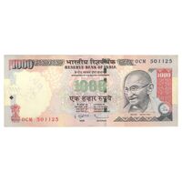 اسکناس 1000 روپیه 2010 جمهوری - بدون نماد روپیه در پشت - تک - AU55 - هند