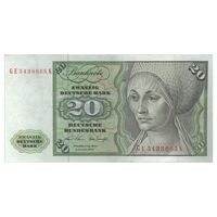 اسکناس 20 مارک 1970 جمهوری فدرال - تک - EF45 - آلمان