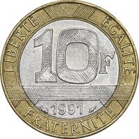 سکه 10 فرانک 1991 جمهوری کنونی - AU50 - فرانسه