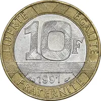 سکه 10 فرانک 1991 جمهوری کنونی - AU50 - فرانسه