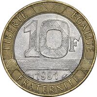 سکه 10 فرانک 1991 جمهوری کنونی - AU50 - فرانسه