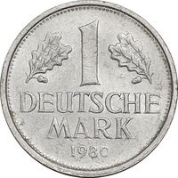 سکه 1 مارک 1980F جمهوری فدرال - AU58 - آلمان