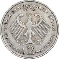 سکه 2 مارک 1972J جمهوری فدرال - کنراد آدناور - EF45 - آلمان