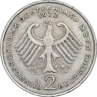 سکه 2 مارک 1972J جمهوری فدرال - کنراد آدناور - EF45 - آلمان