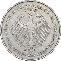 سکه 2 مارک 1982J جمهوری فدرال - تئودور هویس - EF45 - آلمان