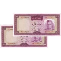 اسکناس 100 ریال (آموزگار - سمیعی) نوشته قرمز - جفت - UNC62 - محمد رضا شاه